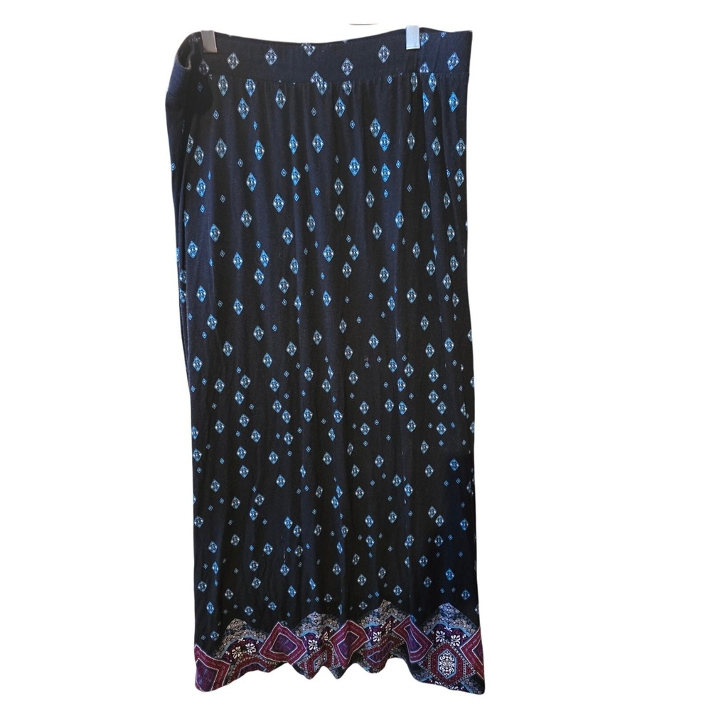 Cato Maxi Skirt L‎ Womens Black Geometric Print Stretchy Pull On Modest Fall